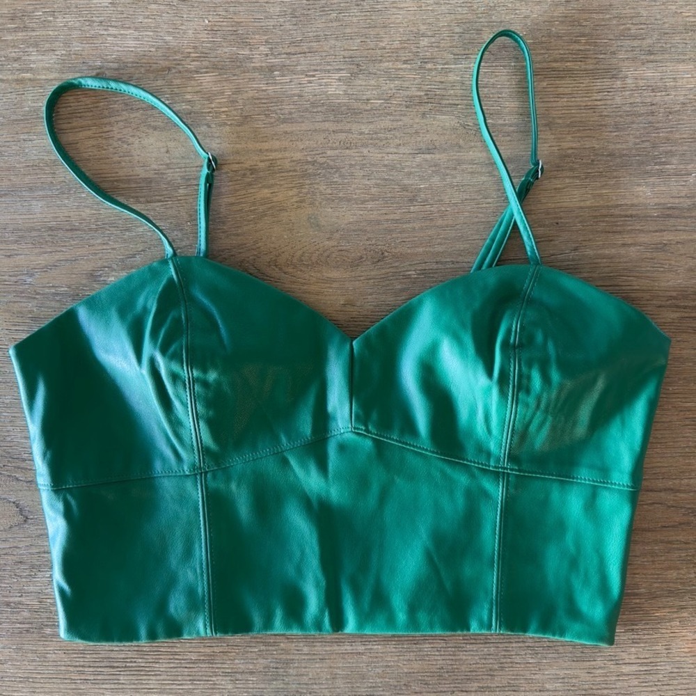 Sans Souci Faux Leather Bralette Crop Top-Emerald Green-Women's Size Med-RRP $78 - Picture 1 of 12